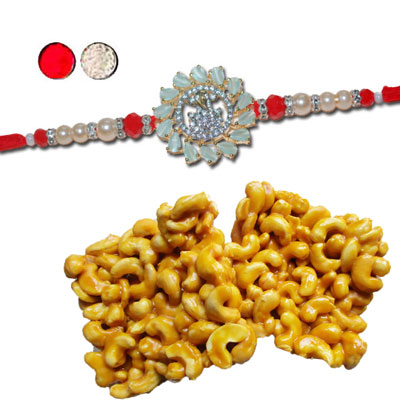 "AMERICAN DIAMOND (AD) RAKHIS -AD 4050 A (Single Rakhi), 250gms of KajuPakam - Click here to View more details about this Product